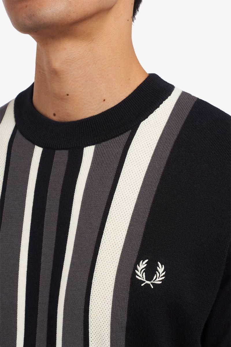 Black Fred Perry Striped Knitted Men's T Shirts | PH 1774PJJQ